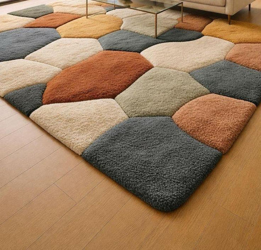 Living Room Rug In Pebble Wool Rug Style, High Pile Handmade Wool Rug, Nature Inspired Rug