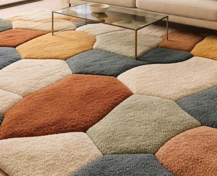 Living Room Rug In Pebble Wool Rug Style, High Pile Handmade Wool Rug, Nature Inspired Rug