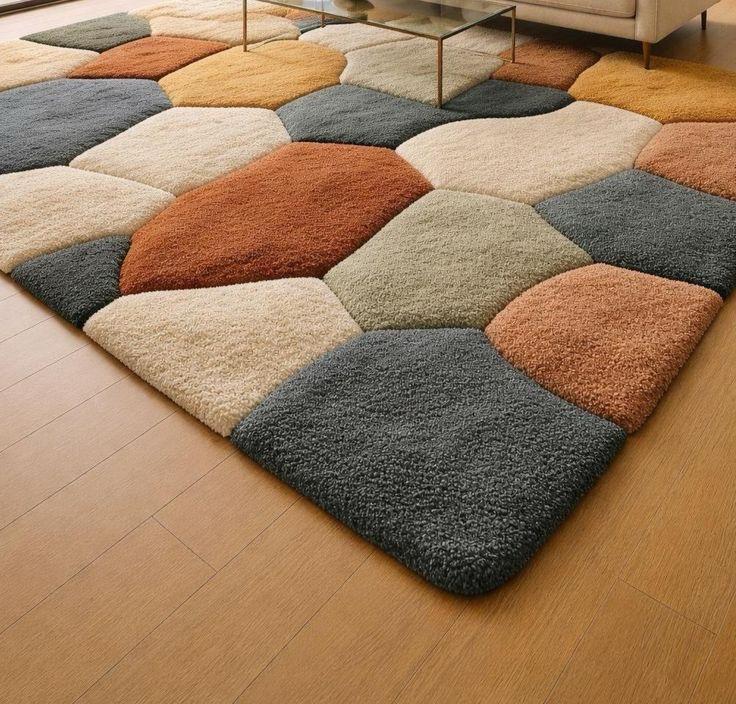 Living Room Rug In Pebble Wool Rug Style, High Pile Handmade Wool Rug, Nature Inspired Rug