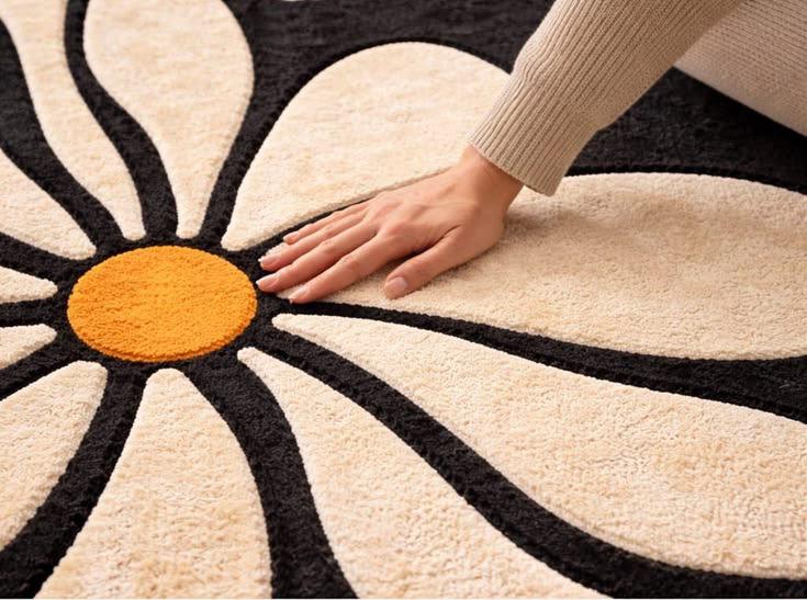8x10 Daisy Flower Rug, Modern Floral Area Rug, Black Cream Carpet, Abstract Flower Rug, Aesthetic Living Room Rug, Handmade Tufted Wool Rug.